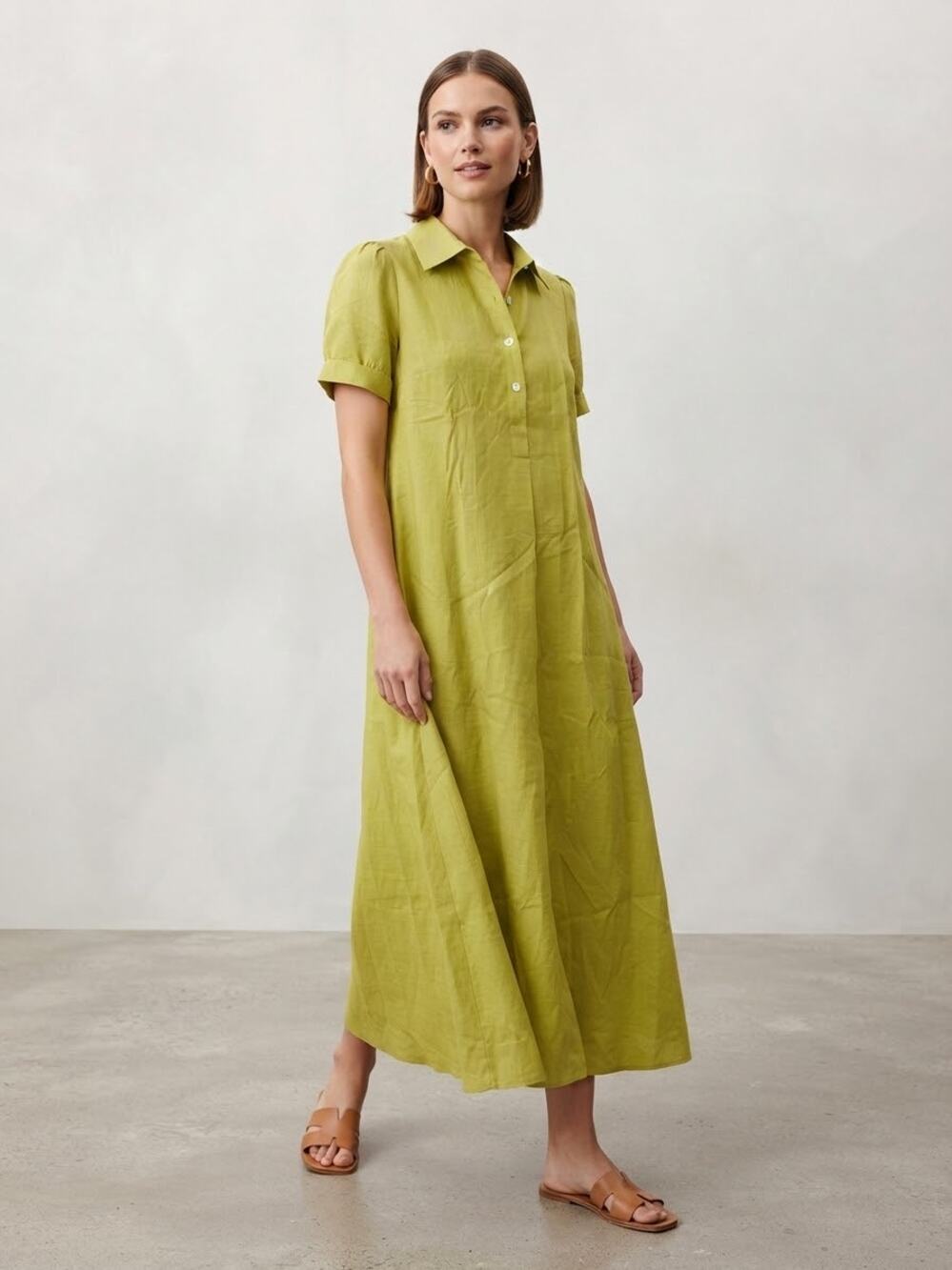 NWOT Lime Green Collared Button Down Midi Dress Size Large